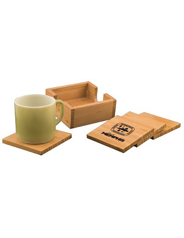 4" x 4" Bamboo Square 4-Coaster Set with Holder