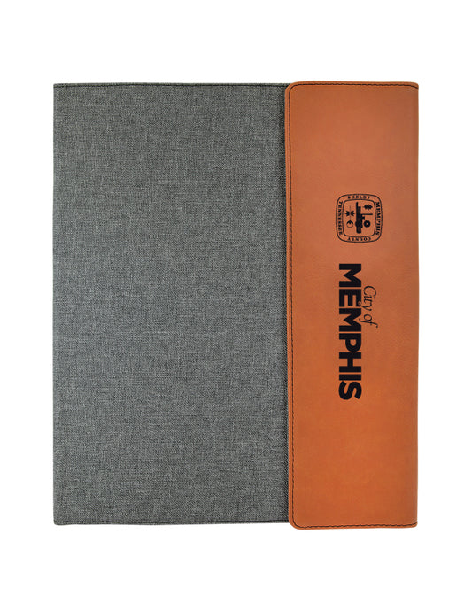 9 1/2" x 12"  Laserable Leatherette / Gray Canvas Portfolio with Notepad